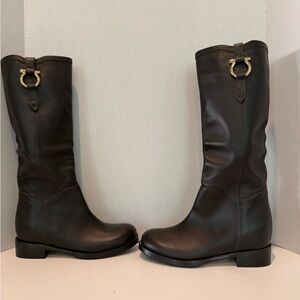 Salvatore Ferragamo Chocolate Brown Leather Winter Boots